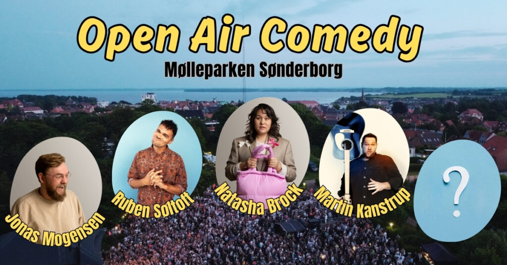 Open Air Comedy i Mølleparken Sønderborg. Martin Kanstrup. Jonas Mogensen. Stand-up festival i Sønderborg.